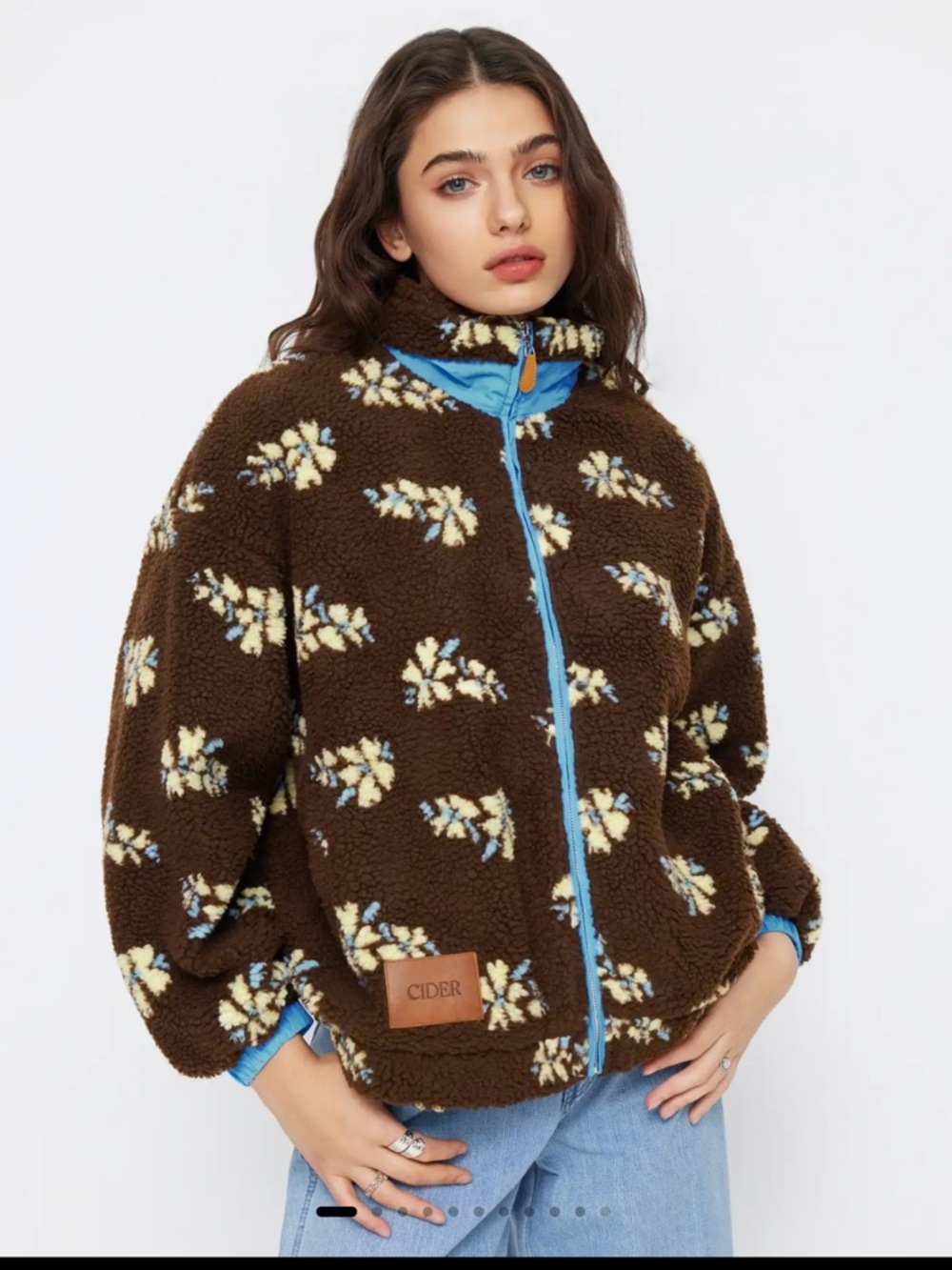 NWT CIDER FLEECE FLORAL ZIP THROUGH OVERSIZED JACKET